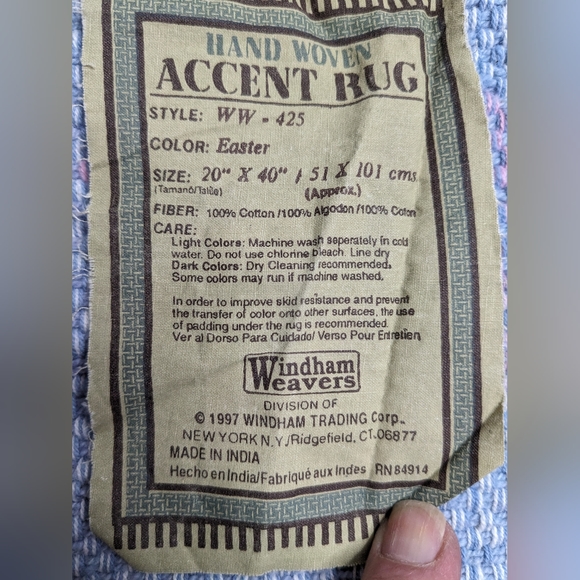 Vintage 1997 Hand Woven Easter Throw Rug 20" × 40" pastels N-1 - Picture 2 of 3